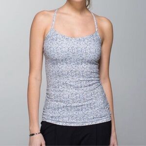 Lululemon Power Y Tank Top Petite Fleur Silver Spoon Gray Print Women’s 8